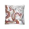 Red Octopus Kraken Tentacles Vintage Map Ink Art Spun Polyester Square Pillow Case Home Decor