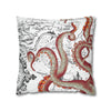 Red Octopus Kraken Tentacles Vintage Map Ink Art Spun Polyester Square Pillow Case Home Decor