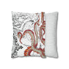 Red Octopus Kraken Tentacles Vintage Map Ink Art Spun Polyester Square Pillow Case Home Decor