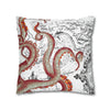 Red Octopus Kraken Tentacles Vintage Map Ink Art Spun Polyester Square Pillow Case Home Decor