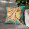 Red Octopus Kraken Watercolor Teal Art Spun Polyester Square Pillow Case 16 × Home Decor