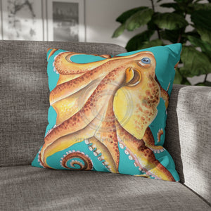 Red Octopus Kraken Watercolor Teal Art Spun Polyester Square Pillow Case 20 × Home Decor