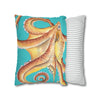 Red Octopus Kraken Watercolor Teal Art Spun Polyester Square Pillow Case Home Decor