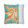 Red Octopus Kraken Watercolor Teal Art Spun Polyester Square Pillow Case Home Decor