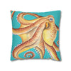 Red Octopus Kraken Watercolor Teal Art Spun Polyester Square Pillow Case Home Decor