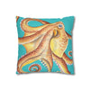 Red Octopus Kraken Watercolor Teal Art Spun Polyester Square Pillow Case Home Decor