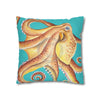 Red Octopus Kraken Watercolor Teal Art Spun Polyester Square Pillow Case Home Decor