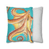 Red Octopus Kraken Watercolor Teal Art Spun Polyester Square Pillow Case Home Decor