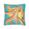 Red Octopus Kraken Watercolor Teal Art Spun Polyester Square Pillow Case Home Decor