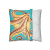 Red Octopus Kraken Watercolor Teal Art Spun Polyester Square Pillow Case Home Decor