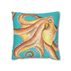 Red Octopus Kraken Watercolor Teal Art Spun Polyester Square Pillow Case Home Decor