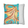 Red Octopus Kraken Watercolor Teal Art Spun Polyester Square Pillow Case Home Decor