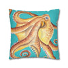 Red Octopus Kraken Watercolor Teal Art Spun Polyester Square Pillow Case Home Decor