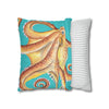 Red Octopus Kraken Watercolor Teal Art Spun Polyester Square Pillow Case Home Decor