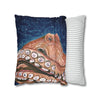 Red Octopus Stars Vintage Map Watercolor Art Spun Polyester Square Pillow Case Home Decor