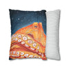 Red Octopus Stars Watercolor Art Spun Polyester Square Pillow Case Home Decor