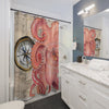 Red Octopus Vintage Beige Map Compass Art Shower Curtain Home Decor