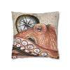 Red Octopus Vintage Map Compass Watercolor Art Spun Polyester Square Pillow Case Home Decor