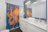 Red Orange Octopus On Blue Watercolor Ink Art Shower Curtain Home Decor