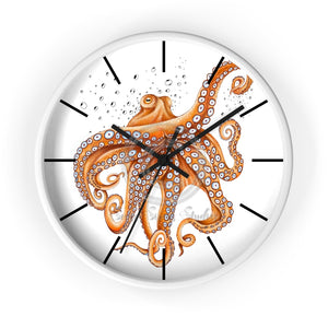 Red Pacific Octopus And The Bubbles Art Wall Clock White / Black 10 Home Decor