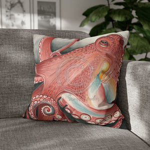 Red Pacific Octopus Kraken Tentacles Watercolor Art Spun Polyester Square Pillow Case 20 × Home