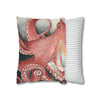 Red Pacific Octopus Kraken Tentacles Watercolor Art Spun Polyester Square Pillow Case Home Decor