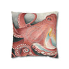 Red Pacific Octopus Kraken Tentacles Watercolor Art Spun Polyester Square Pillow Case Home Decor