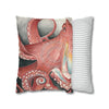 Red Pacific Octopus Kraken Tentacles Watercolor Art Spun Polyester Square Pillow Case Home Decor