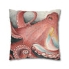 Red Pacific Octopus Kraken Tentacles Watercolor Art Spun Polyester Square Pillow Case Home Decor