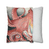 Red Pacific Octopus Kraken Tentacles Watercolor Art Spun Polyester Square Pillow Case Home Decor