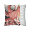 Red Pacific Octopus Kraken Tentacles Watercolor Art Spun Polyester Square Pillow Case Home Decor