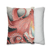 Red Pacific Octopus Kraken Tentacles Watercolor Art Spun Polyester Square Pillow Case Home Decor