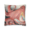 Red Pacific Octopus Kraken Tentacles Watercolor Art Spun Polyester Square Pillow Case Home Decor