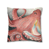 Red Pacific Octopus Kraken Tentacles Watercolor Art Spun Polyester Square Pillow Case Home Decor
