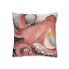 Red Pacific Octopus Kraken Tentacles Watercolor Art Spun Polyester Square Pillow Case Home Decor