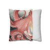 Red Pacific Octopus Kraken Tentacles Watercolor Art Spun Polyester Square Pillow Case Home Decor