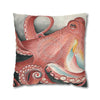 Red Pacific Octopus Kraken Tentacles Watercolor Art Spun Polyester Square Pillow Case Home Decor