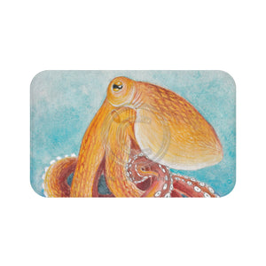 Red Pacific Octopus Watercolor Ink Art Bath Mat 34’ × 21’ Home Decor