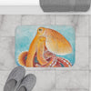 Red Pacific Octopus Watercolor Ink Art Bath Mat Home Decor
