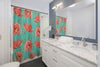 Red Poppies On Teal Watercolor Art Shower Curtain Home Decor
