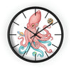 Salmon Pink Teal Octopus And Planets Art Wall Clock Black / 10 Home Decor