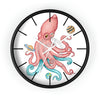 Salmon Pink Teal Octopus And Planets Art Wall Clock Black / White 10 Home Decor