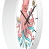 Salmon Pink Teal Octopus And Planets Art Wall Clock Home Decor