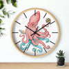 Salmon Pink Teal Octopus And Planets Art Wall Clock Home Decor