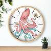 Salmon Pink Teal Octopus And Planets Art Wall Clock Home Decor