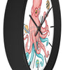 Salmon Pink Teal Octopus And Planets Art Wall Clock Home Decor