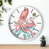 Salmon Pink Teal Octopus And Planets Art Wall Clock Home Decor