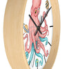 Salmon Pink Teal Octopus And Planets Art Wall Clock Home Decor