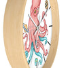 Salmon Pink Teal Octopus And Planets Art Wall Clock Home Decor