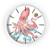 Salmon Pink Teal Octopus And Planets Art Wall Clock White / 10 Home Decor